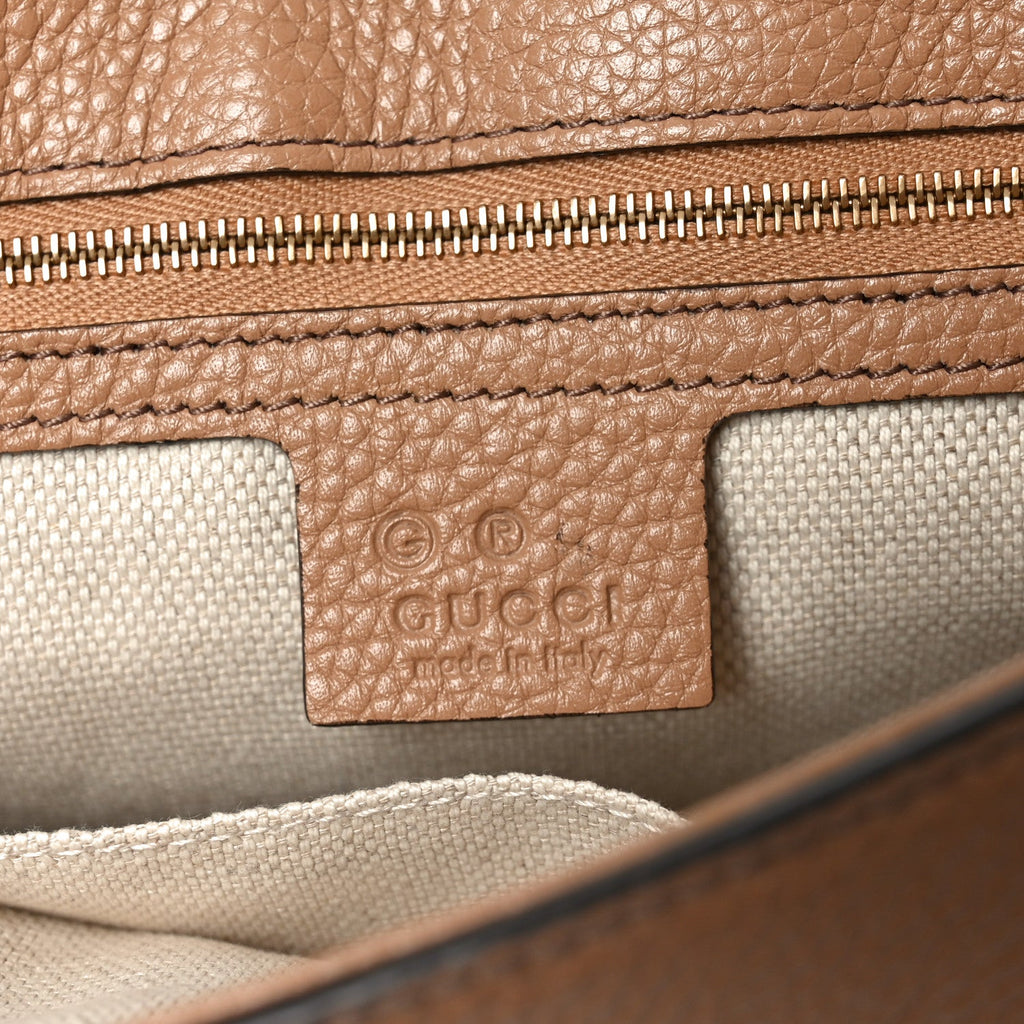 Pebbled Calfskin Medium Soho Flap Crossbody Camelia