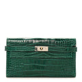 Shiny Alligator Kelly Tri-Fold Longue Wallet Vert Emeraude