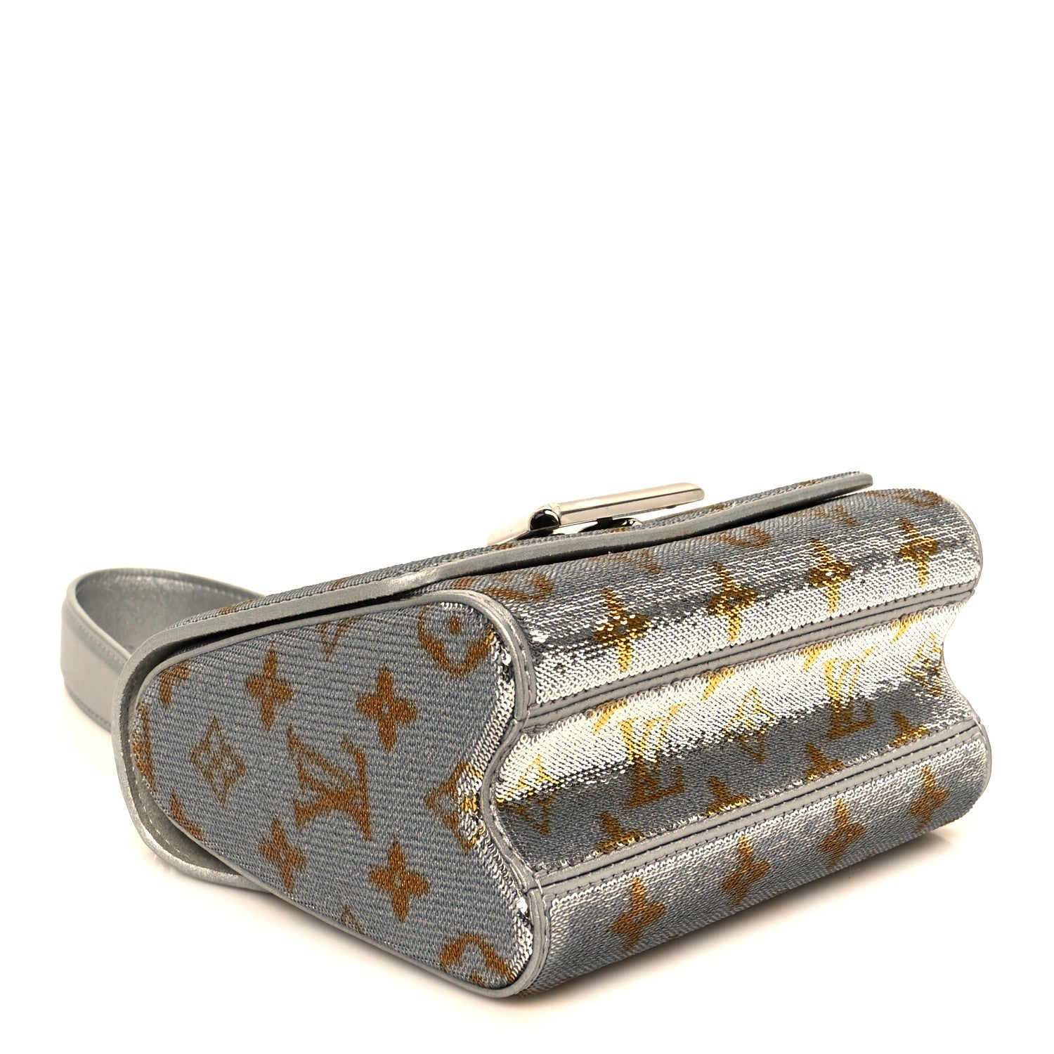 Sequins Monogram Twist Shoulder Bag PM Gold Silver