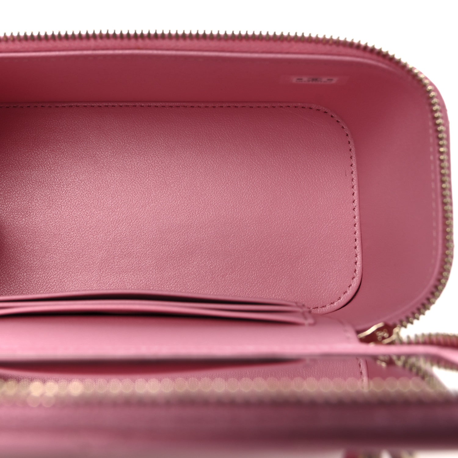 Lambskin Quilted Small Top Handle Vanity Case With Chain Pink
