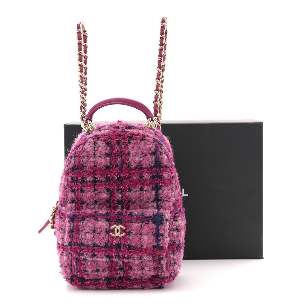 Tweed Quilted CC Mini Classic Backpack Fuchsia Navy