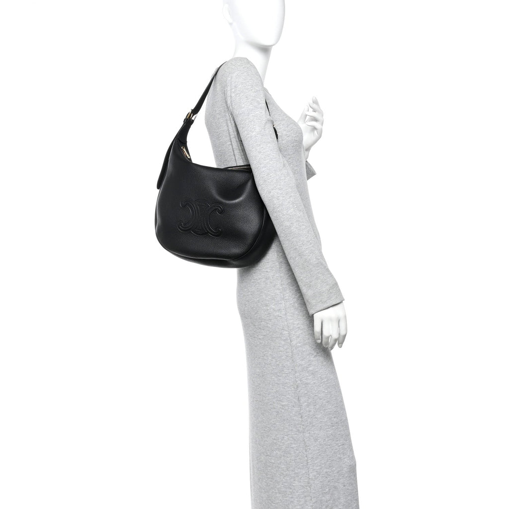 Supple Calfskin Medium Triomphe Heloise Shoulder Bag Black