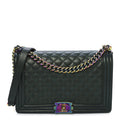 Iridescent Goatskin Quilted New Medium Boy Flap Green