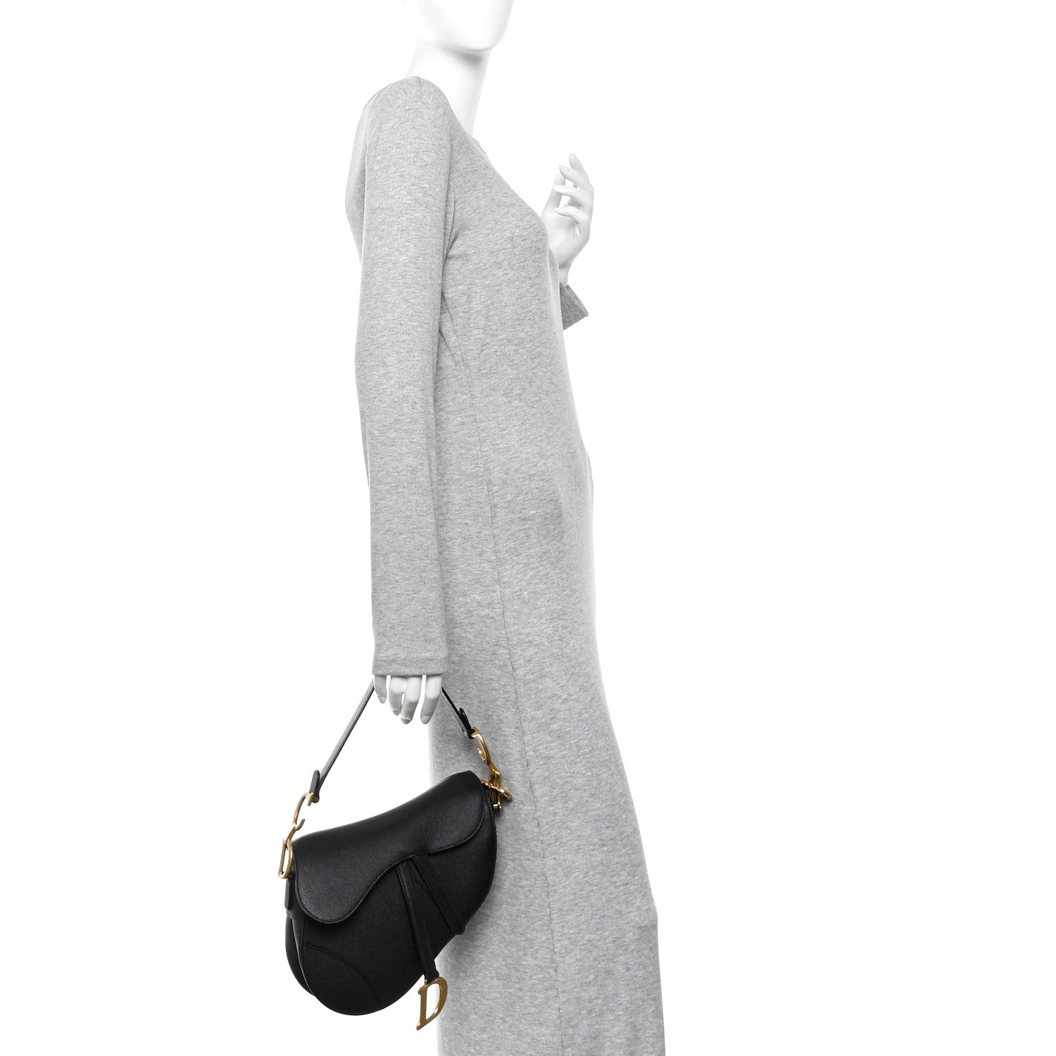 Grained Calfskin Saddle Bag With Strap Black
