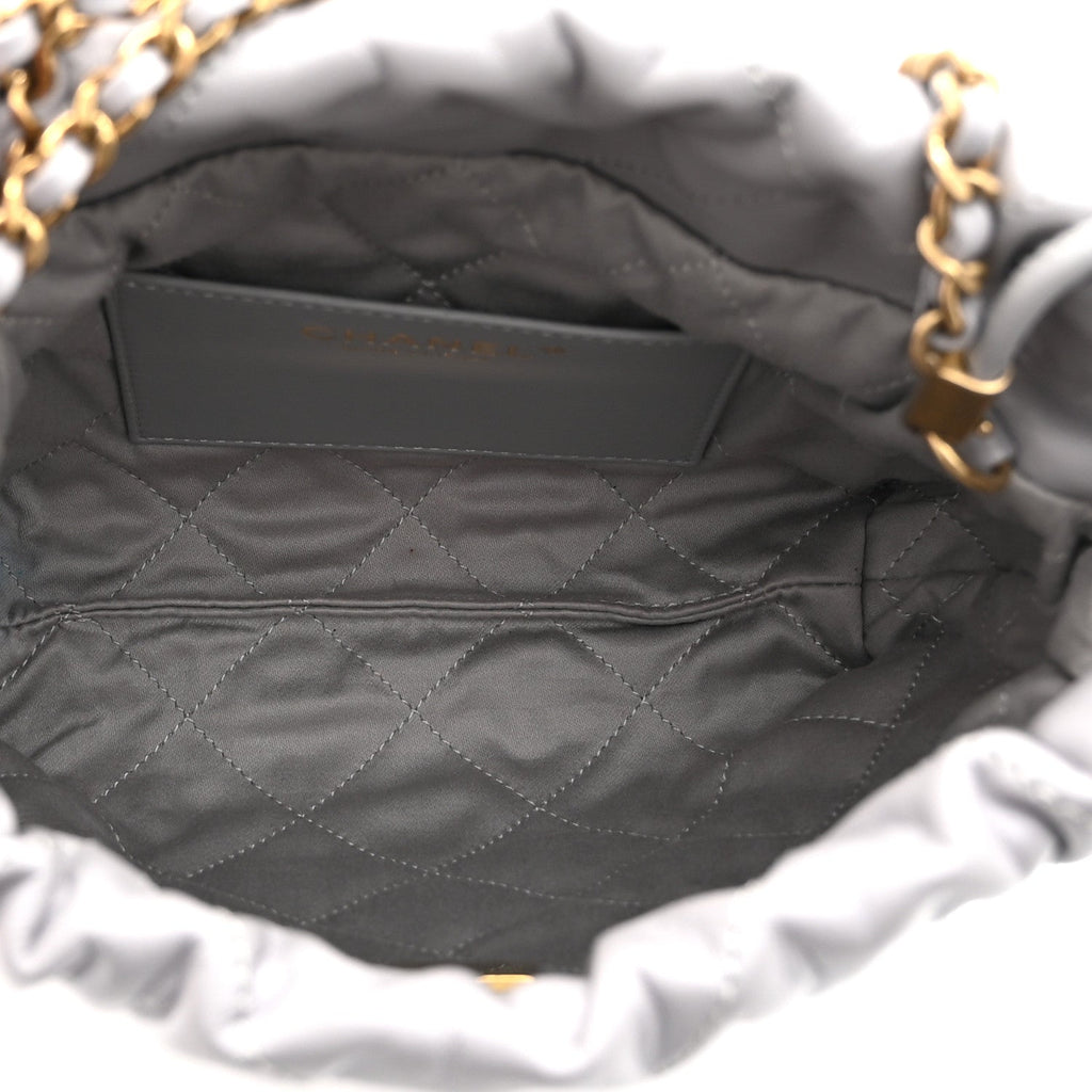 Shiny Calfskin Quilted Mini Chanel 22 Grey
