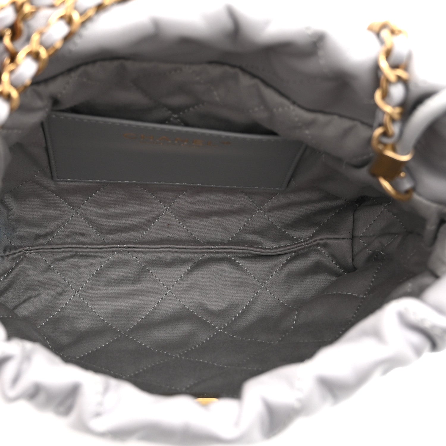 Shiny Calfskin Quilted Mini Chanel 22 Grey