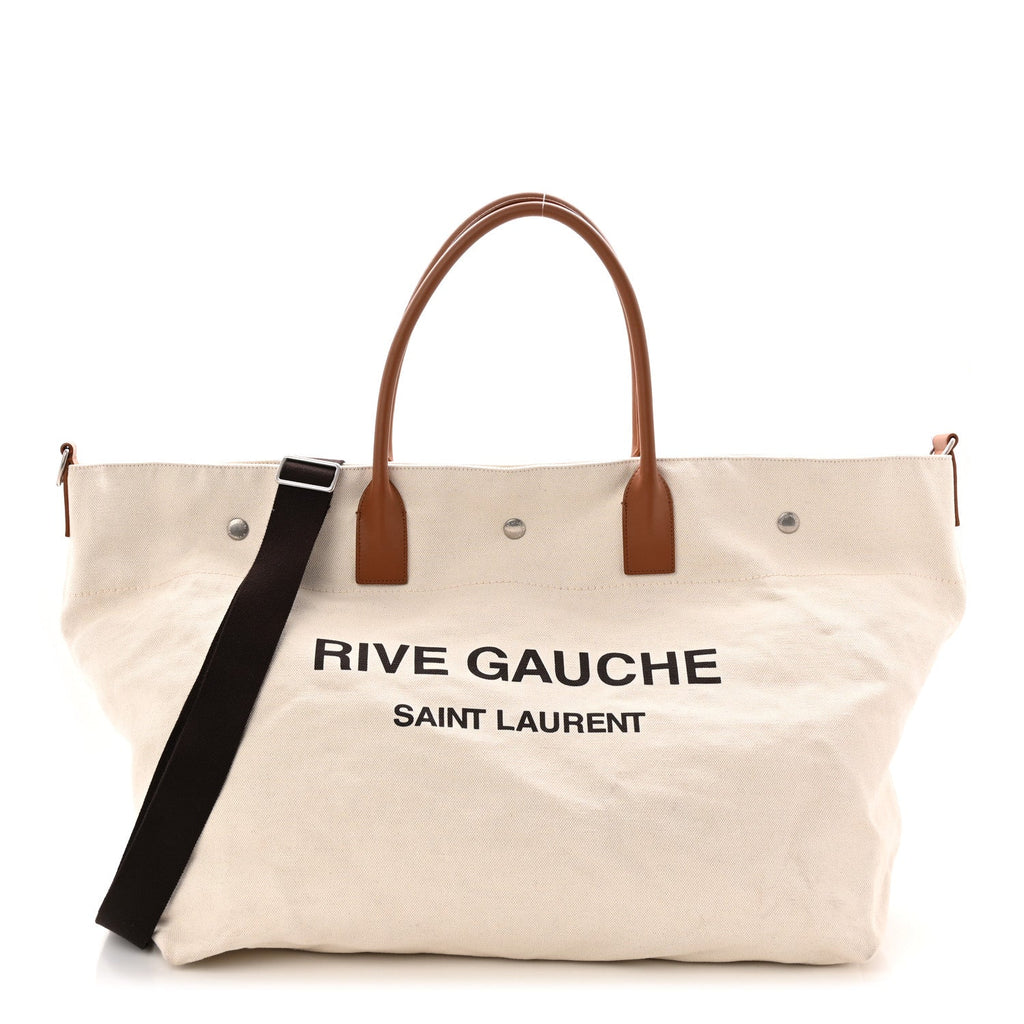 Linen Calfskin Rive Gauche Maxi Tote Grege et Noir