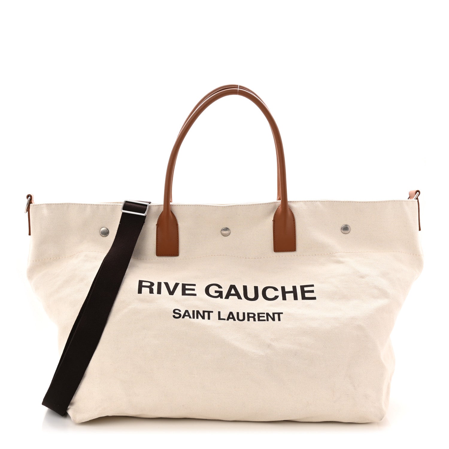Linen Calfskin Rive Gauche Maxi Tote Grege et Noir