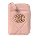 Lambskin Quilted Chanel 19 Vertical Zip  Holder Wallet Light Pink