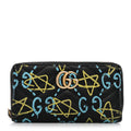 Calfskin Matelasse GucciGhost GG Marmont Zip Around Wallet Black New Acquamarine