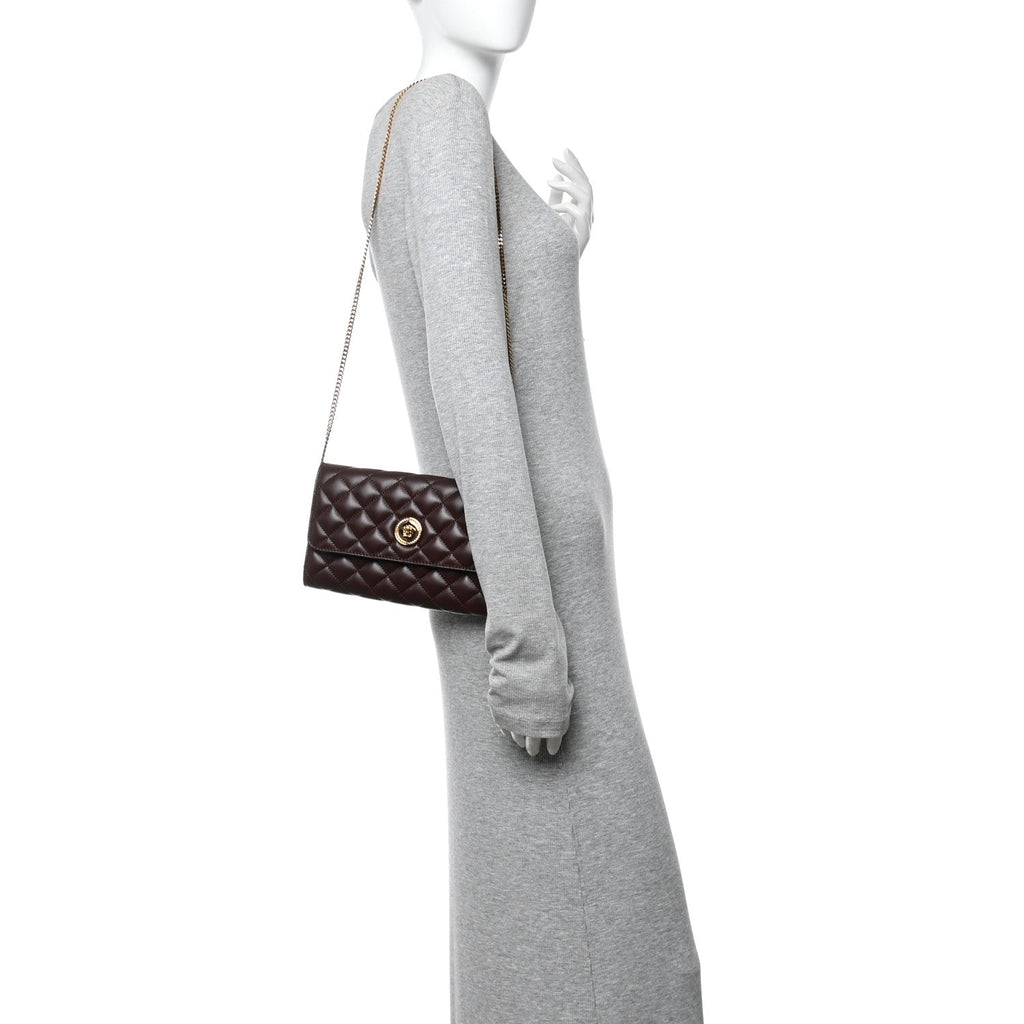 Lambskin Quilted Medusa Wallet On Chain Crossbody Chocolate
