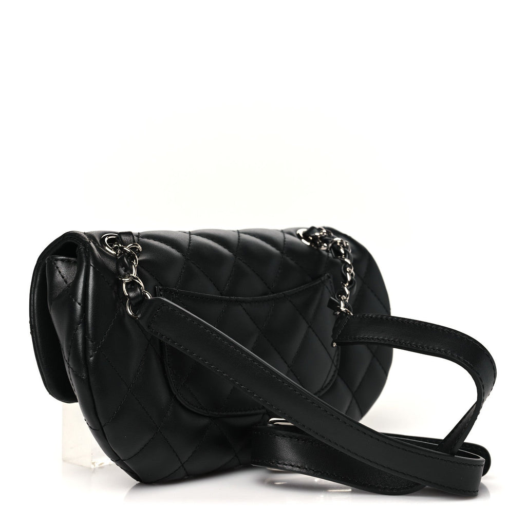 Calfskin Quilted CC Uniform Flap Belt Bag Black