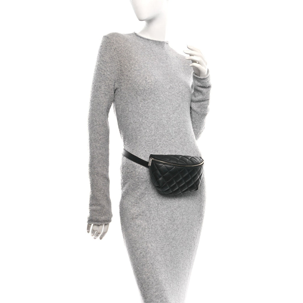 Lambskin Quilted Waist Belt Bag Black