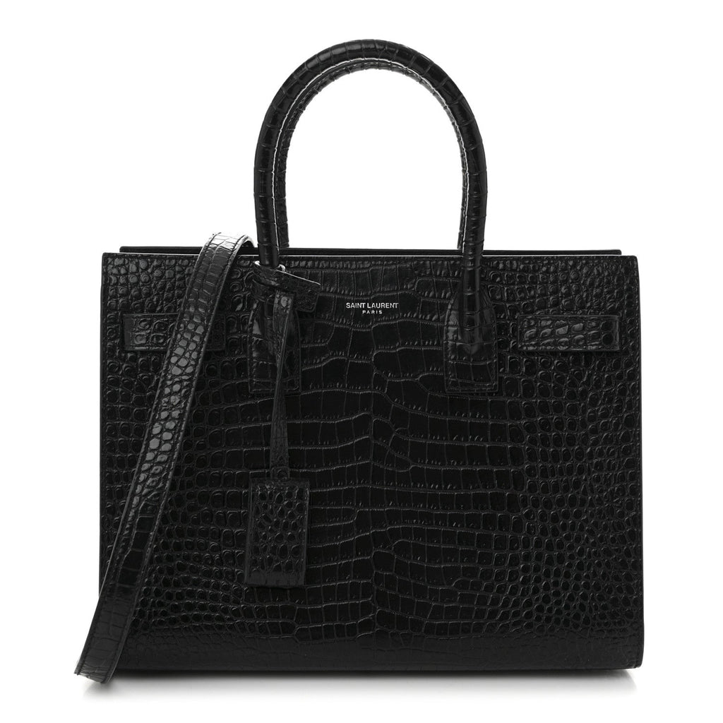 Calfskin Crocodile Embossed Baby Sac De Jour Black