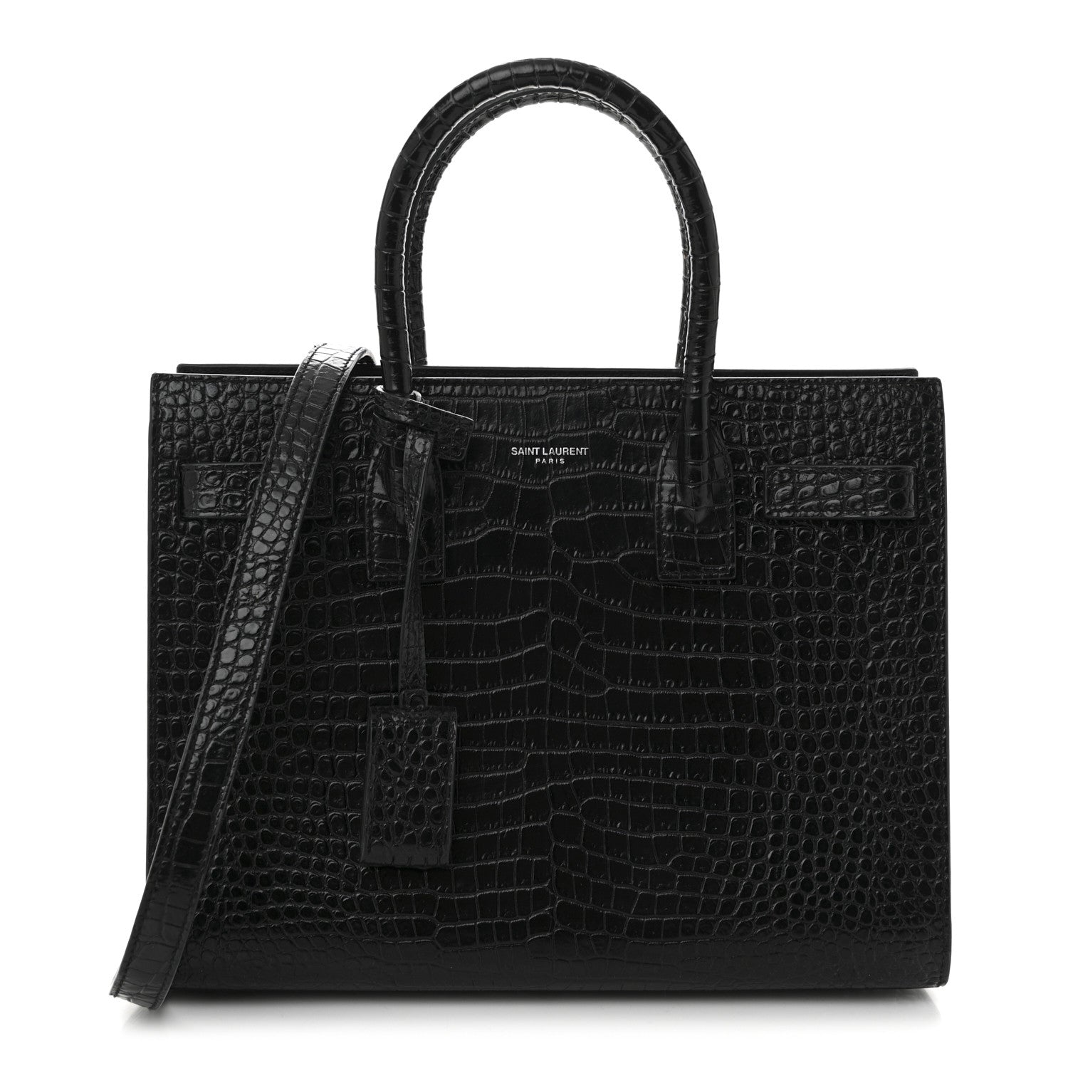 Calfskin Crocodile Embossed Baby Sac De Jour Black
