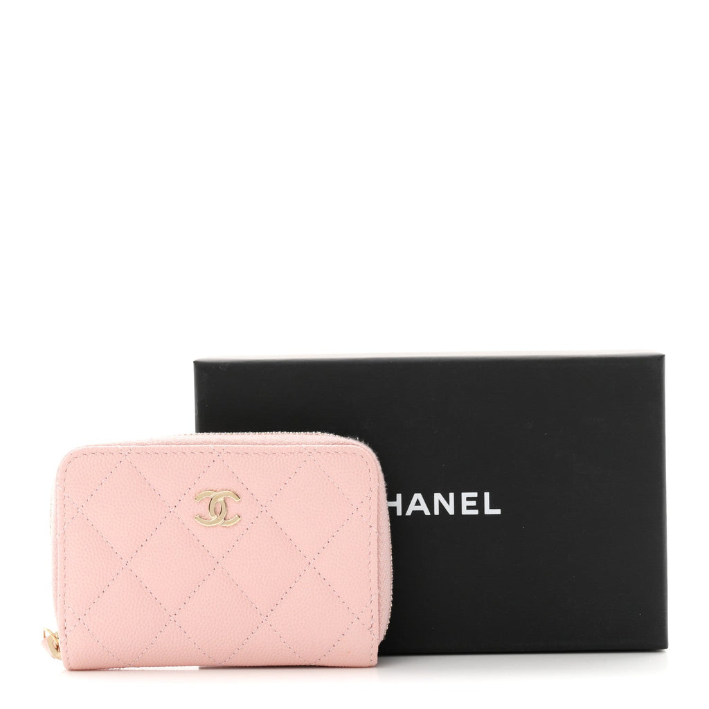 Caviar Quilted Zip Coin Purse Pink