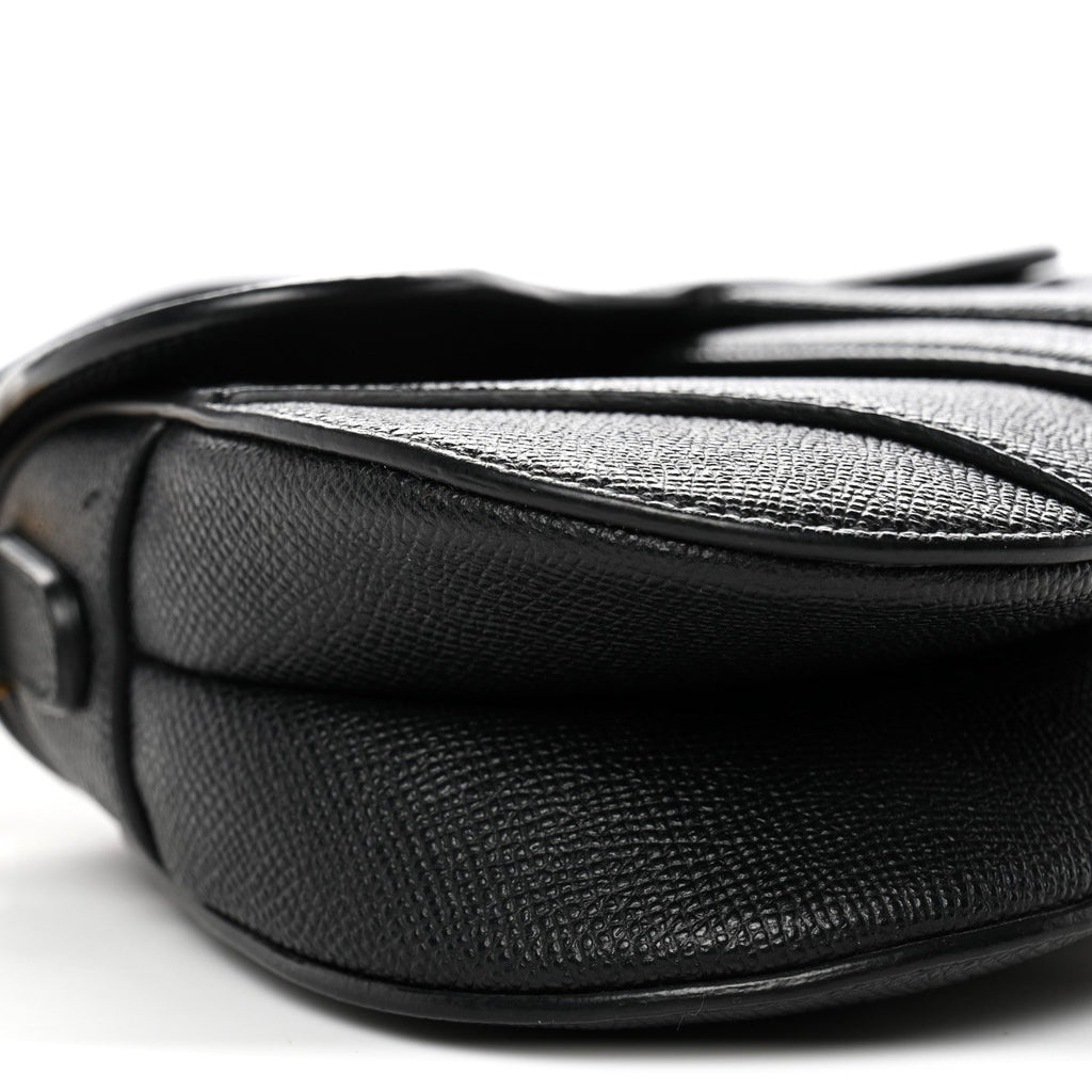 Grained Calfskin Mini Saddle Bag With Strap Black