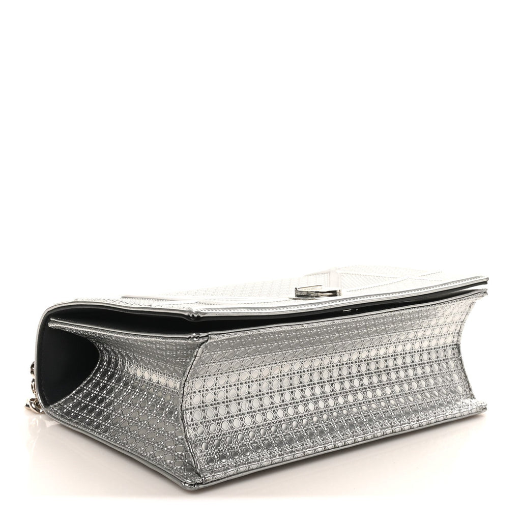 Metallic Patent Micro-Cannage Medium Diorama Flap Bag Silver