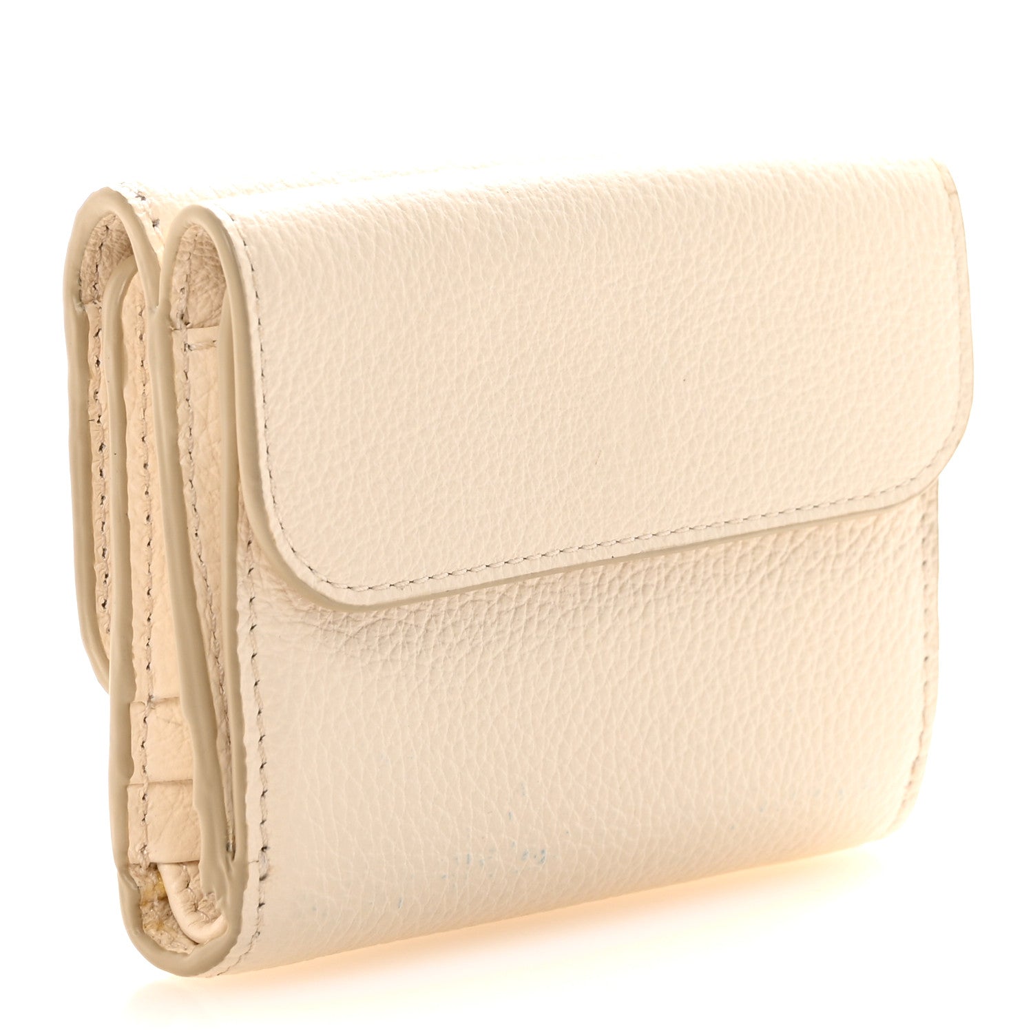 Grained Calfskin Marcie Small Compact Wallet White