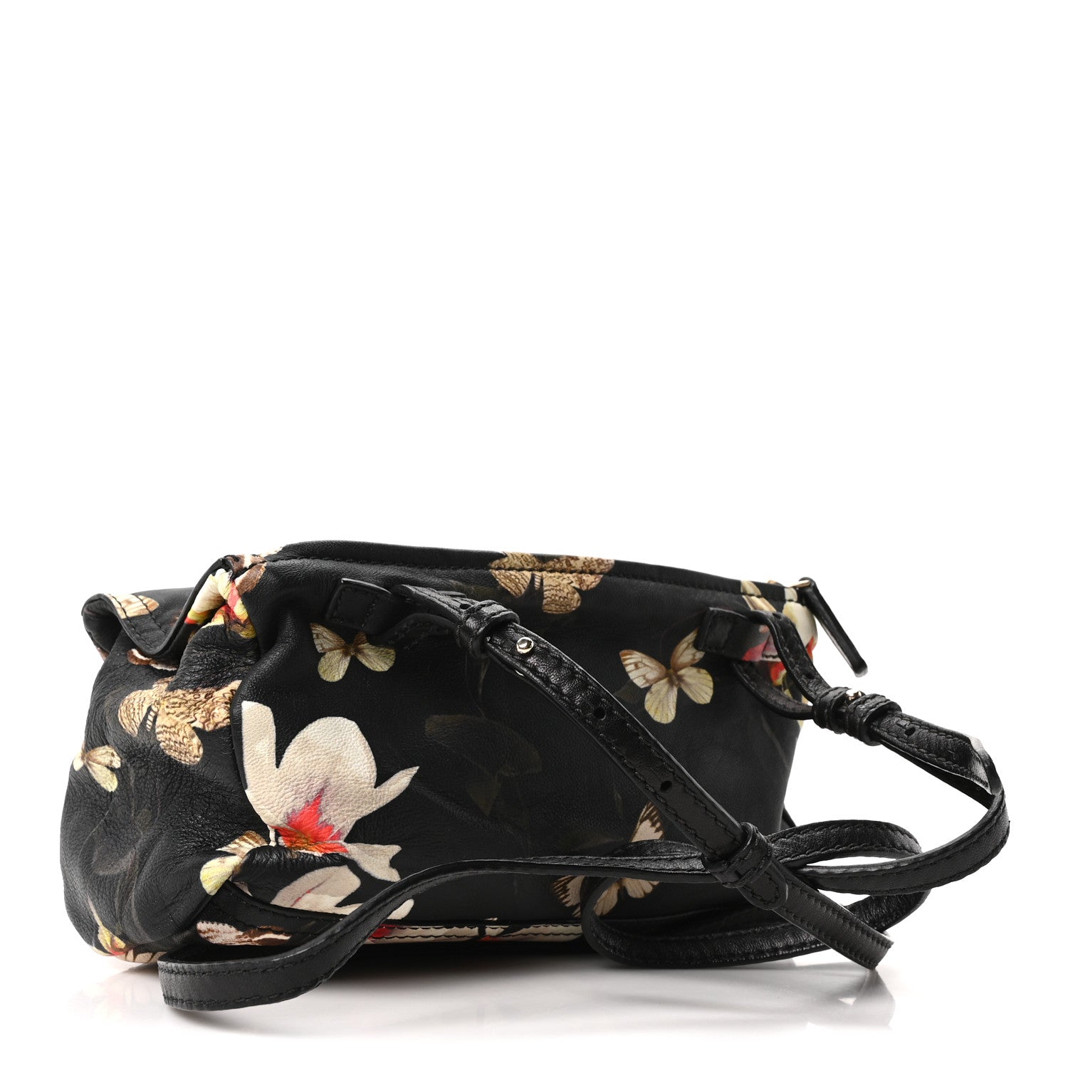 Lambskin Magnolia and Moth Print Mini Pandora Black