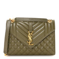 Grain De Poudre Textured Mixed Matelasse Triquilt Medium Monogram Satchel Light Sage