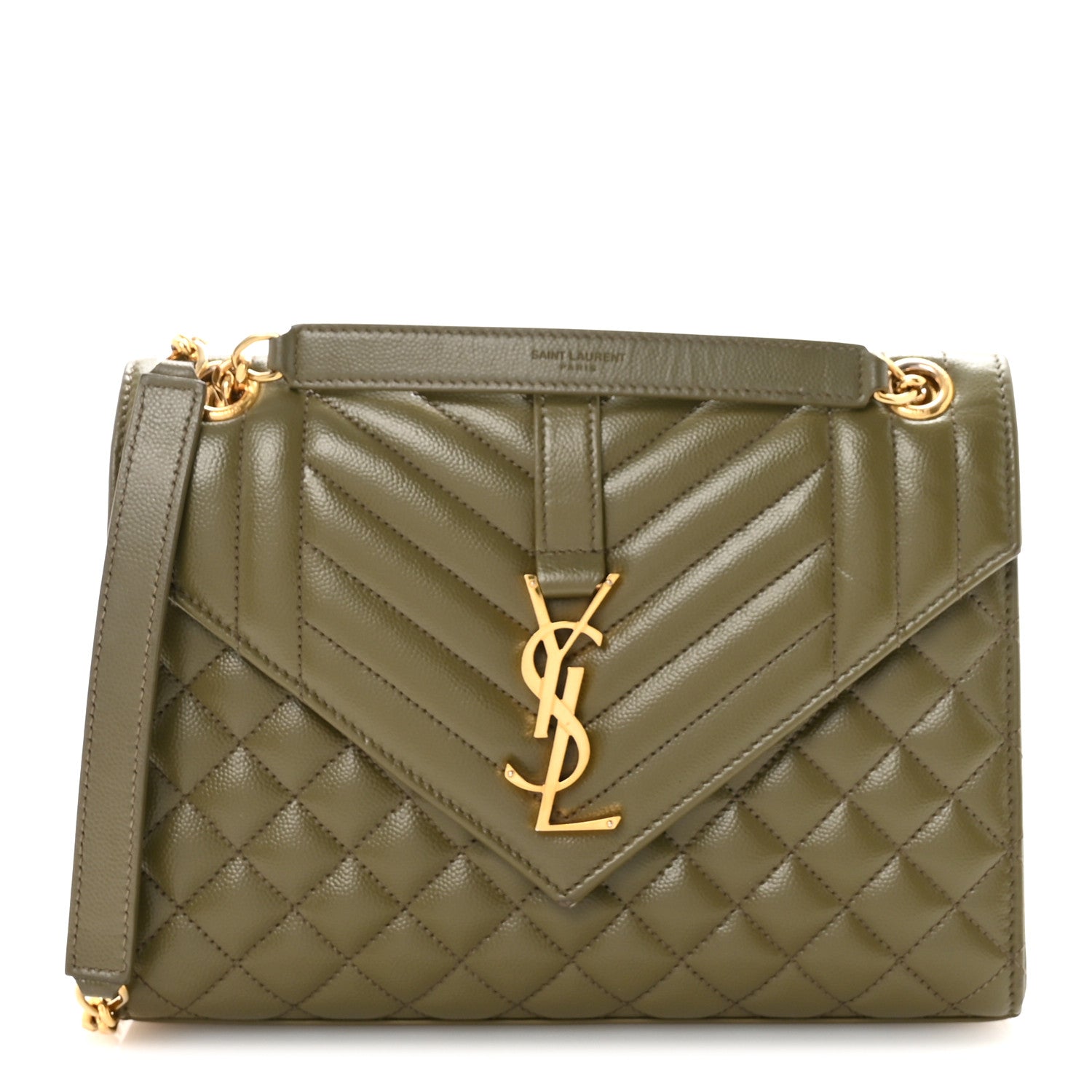 Grain De Poudre Textured Mixed Matelasse Triquilt Medium Monogram Satchel Light Sage