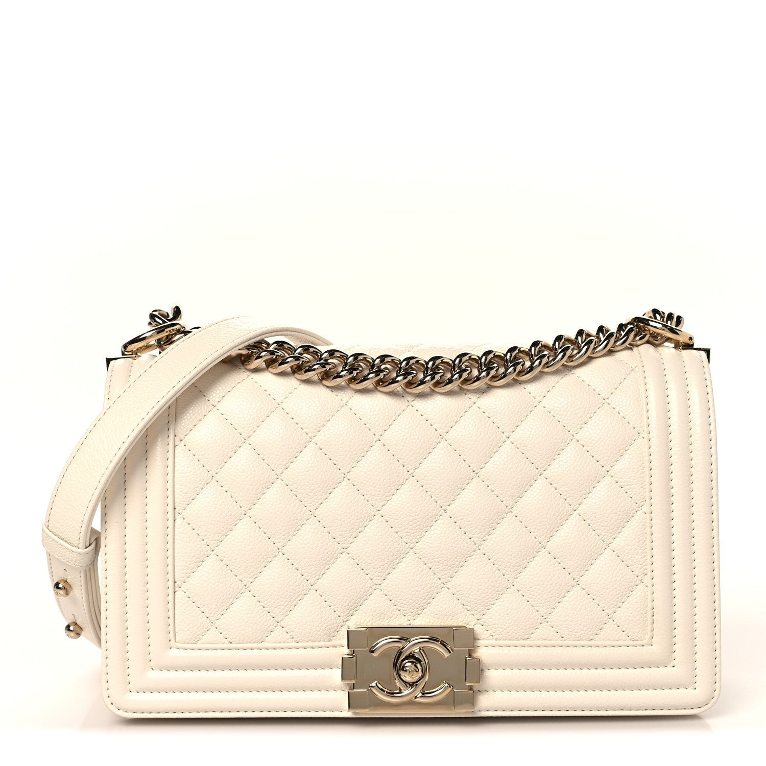 Caviar Quilted Medium Boy Flap White
