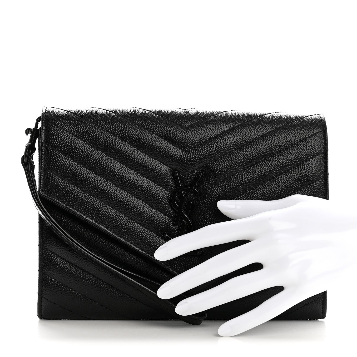 Grain De Poudre Matelasse Chevron Monogram Monochrome Envelope Clutch Black