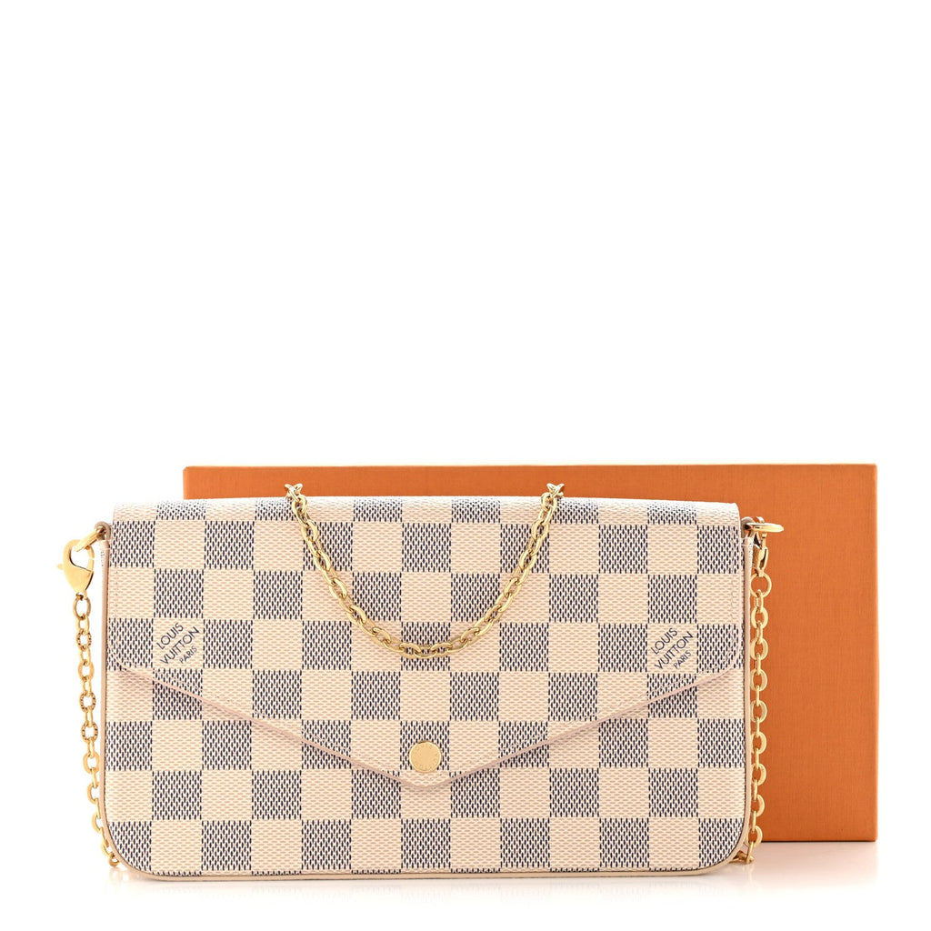 Damier Azur Pochette Felicie Chain Wallet Rose Ballerine