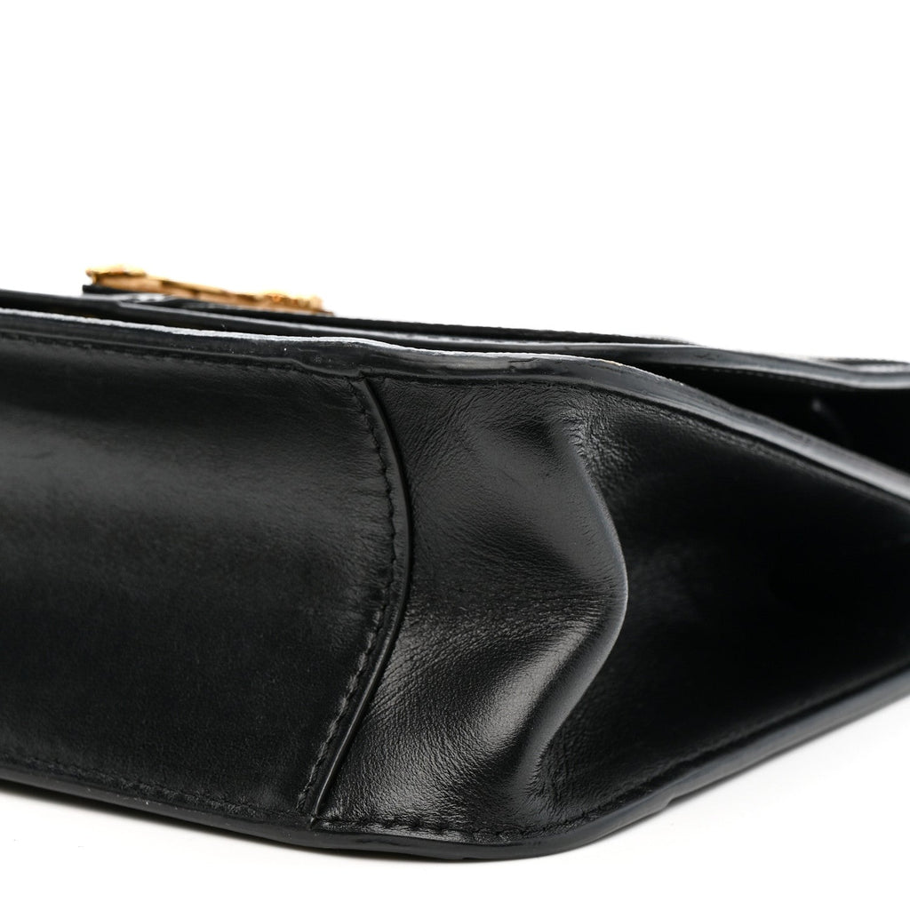 Coated Canvas La Greca Signature Print Virtus Top Handle Shoulder Bag Black Khaki