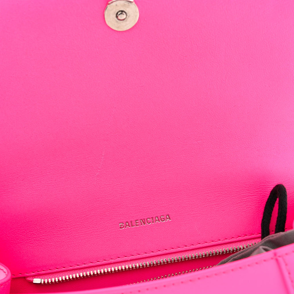 Shiny Box Calfskin Small Hourglass Top Handle Bag Acid Fuchsia