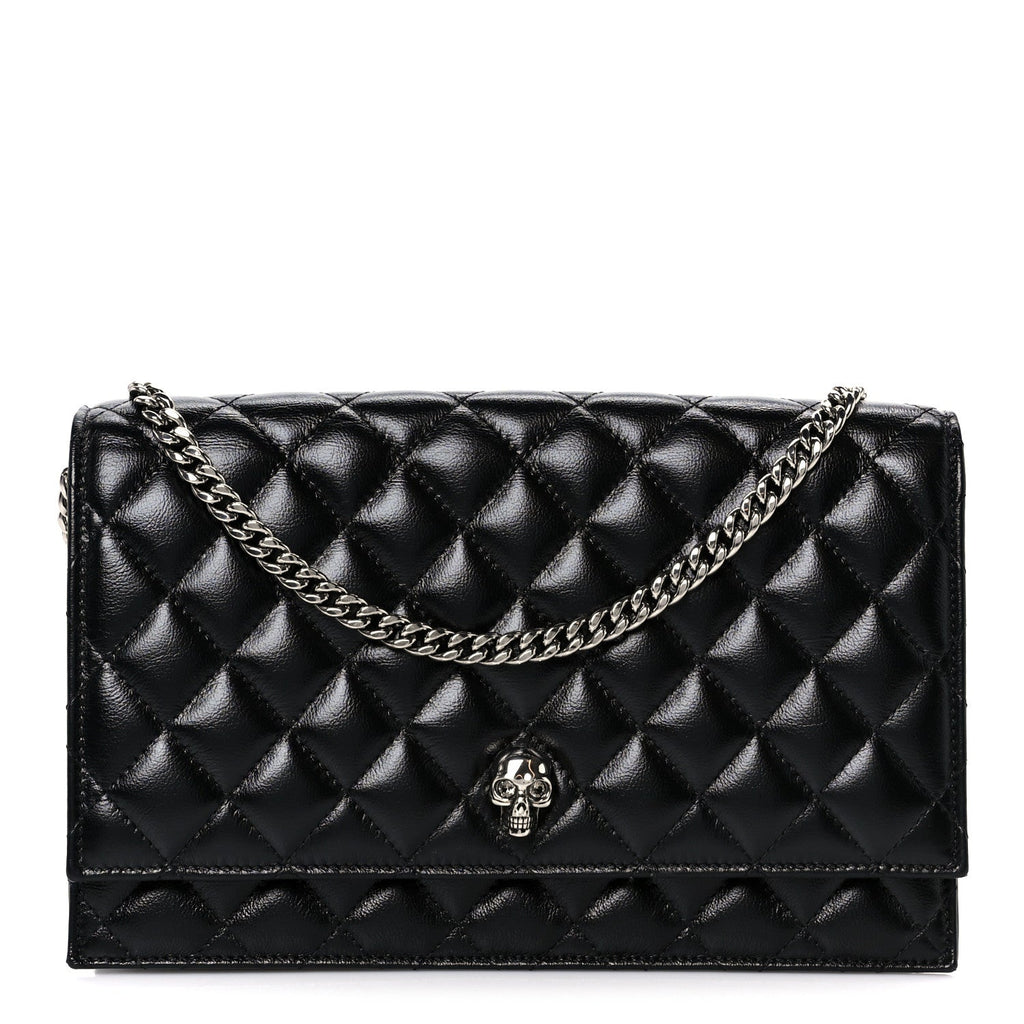 Calfskin Quilted Medium Skull Chain Crossbody Bag Black