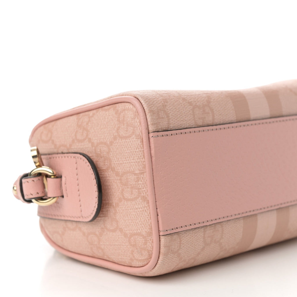 GG Supreme Monogram Textured Dollar Calfskin Web Super Mini Ophidia Top Handle Bowler Bag Rose Pink