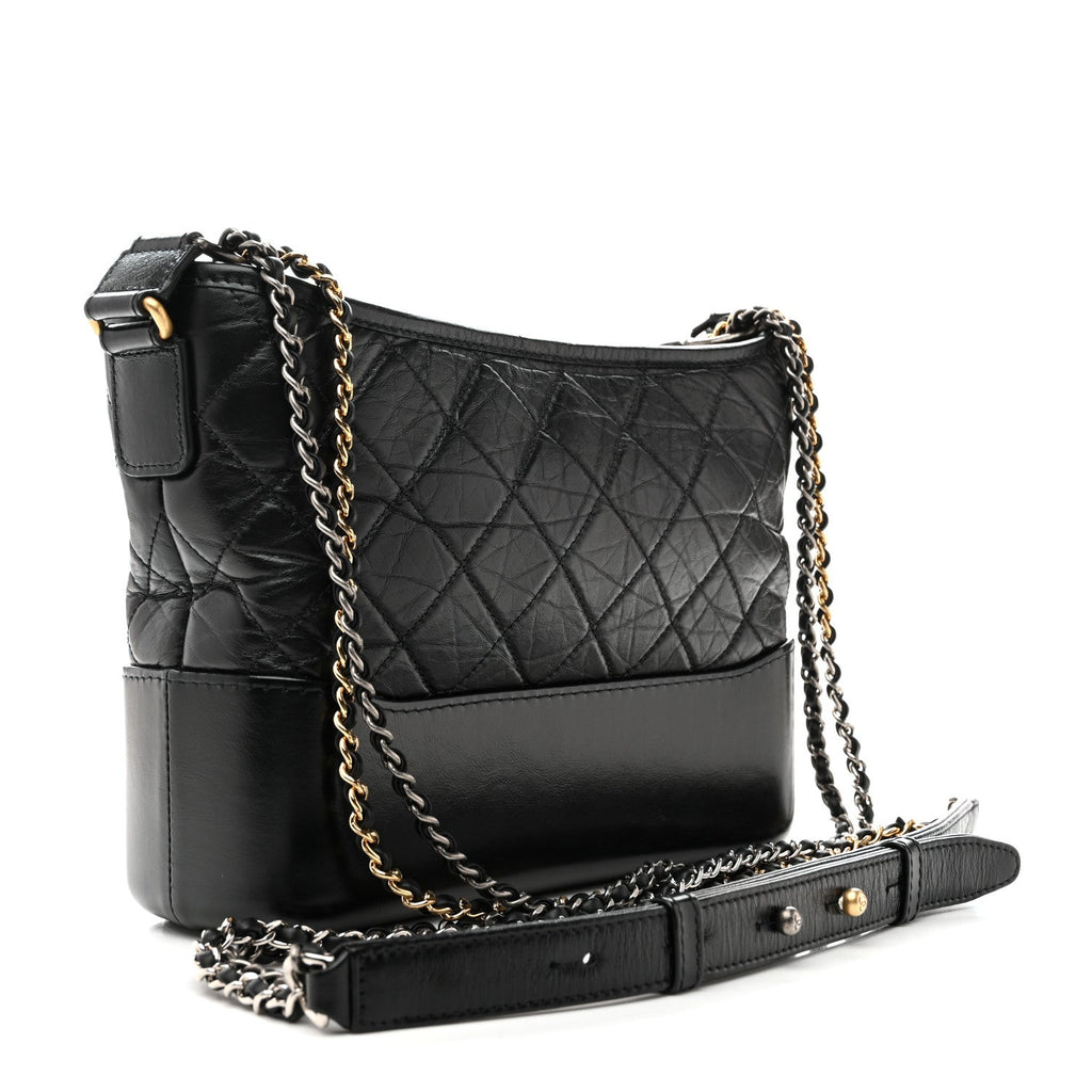 Aged Calfskin Quilted New Medium Gabrielle Hobo Black
