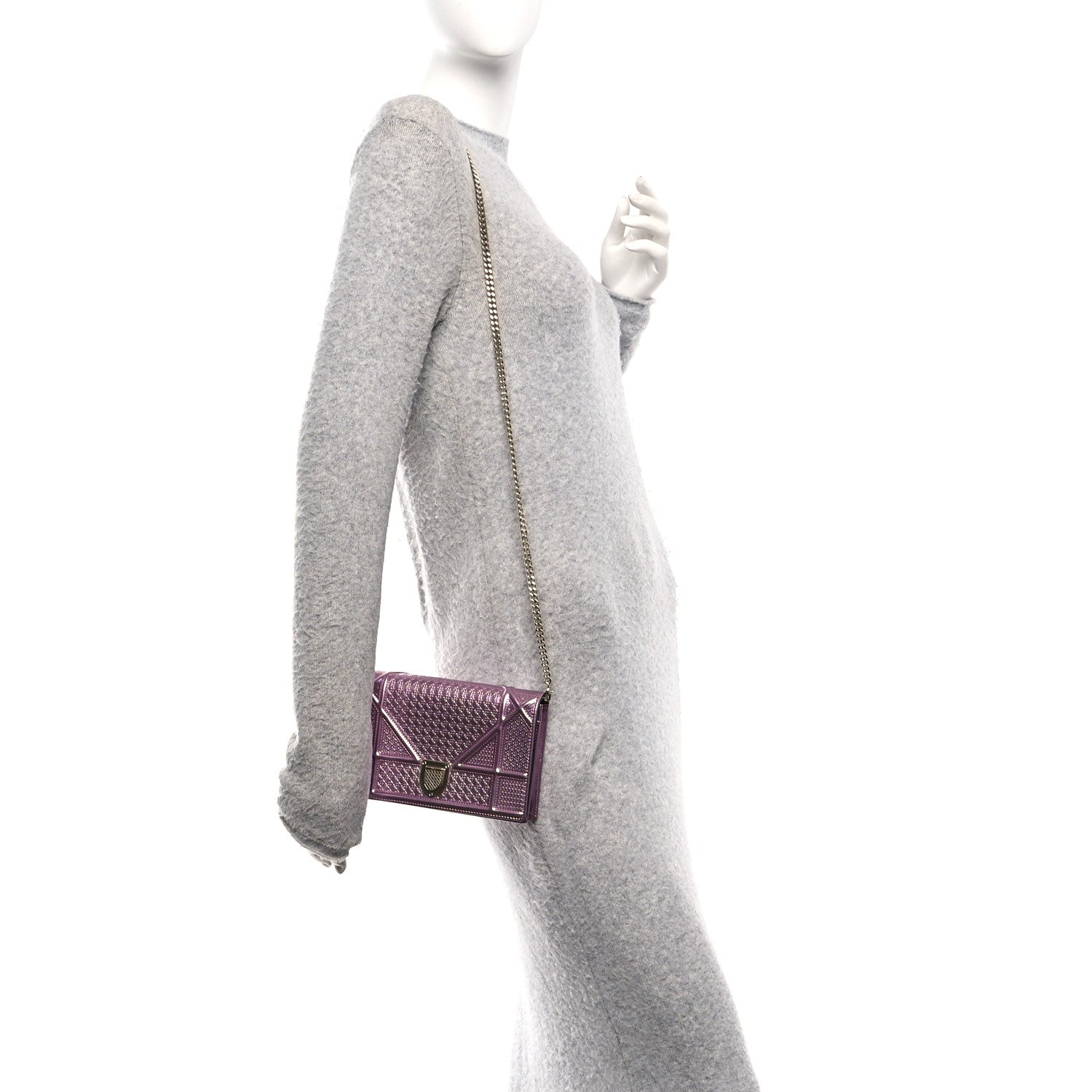 Metallic Patent Micro-Cannage Diorama Wallet on Chain Pouch Pink