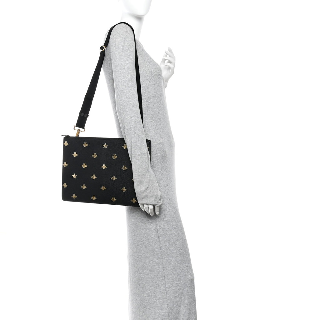 Grained Calfskin Bee Star Messenger Black