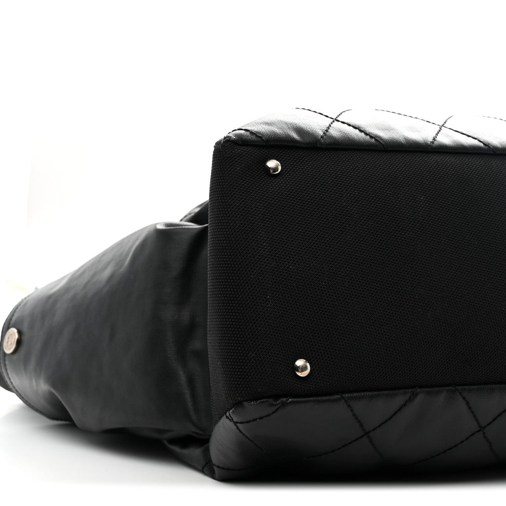 Coated Canvas Stitched XL Paris Biarritz Tote Black