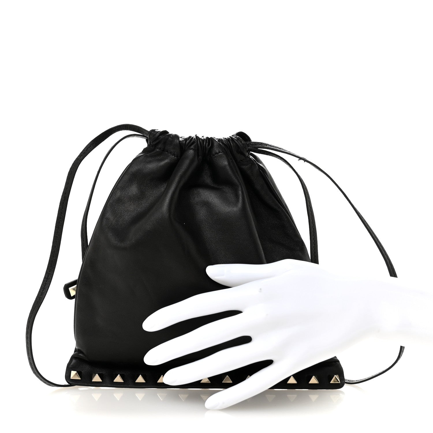Calfskin Rockstud Drawstring Pouch Black