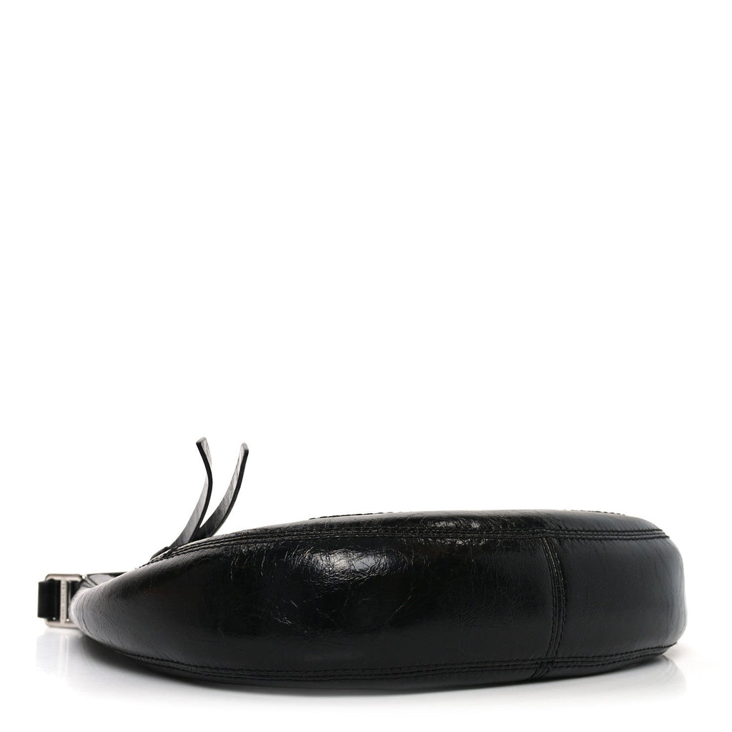 Crinkled Calfskin Crusier Crescent Bag Black