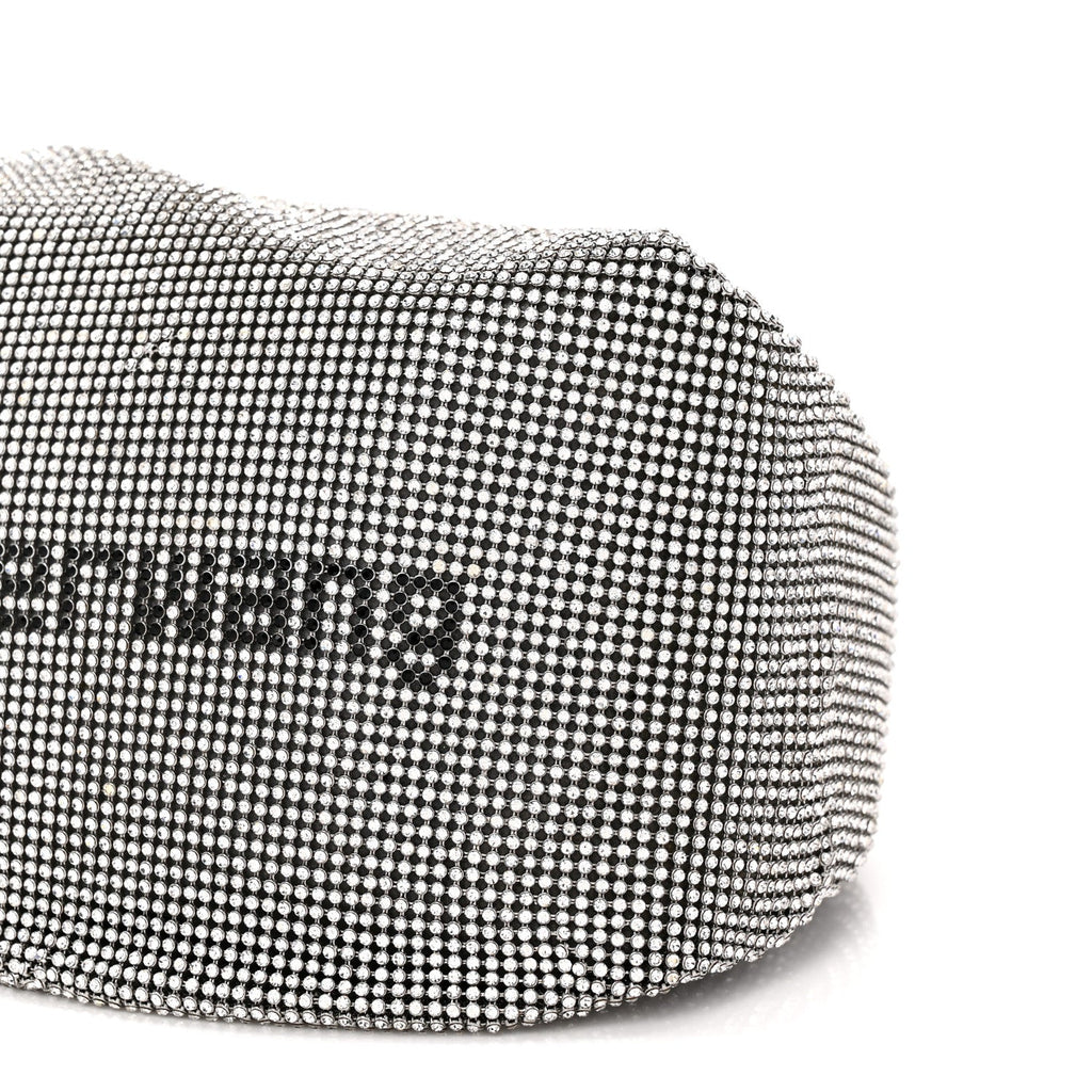 Mesh Crystal Rhinestone Mini Scrunchie Clutch Black Silver