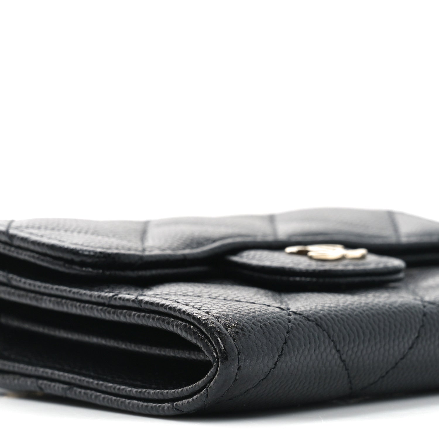 Caviar Quilted Flap  Holder On Chain Black