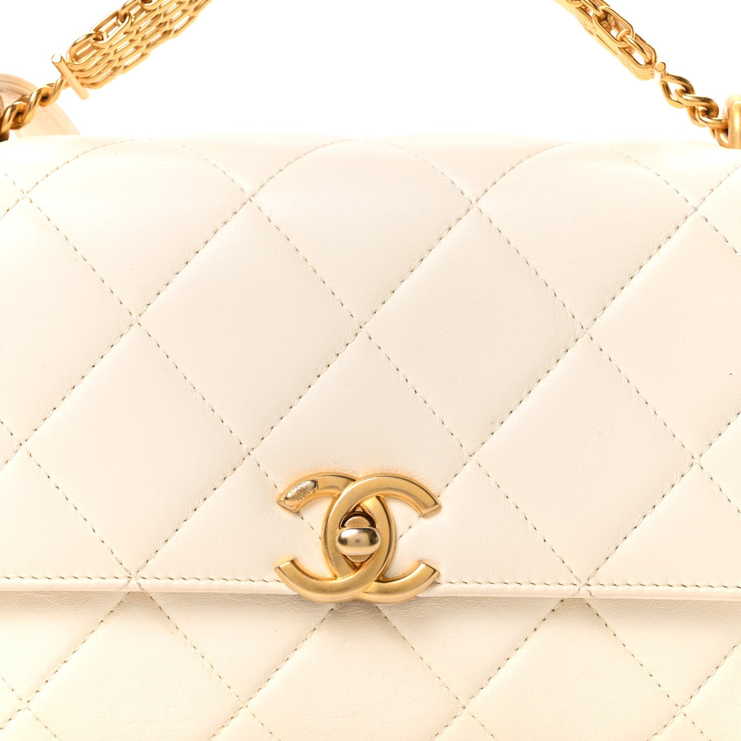 Lambskin Quilted Small CC Crystal Logo Chain Flap White