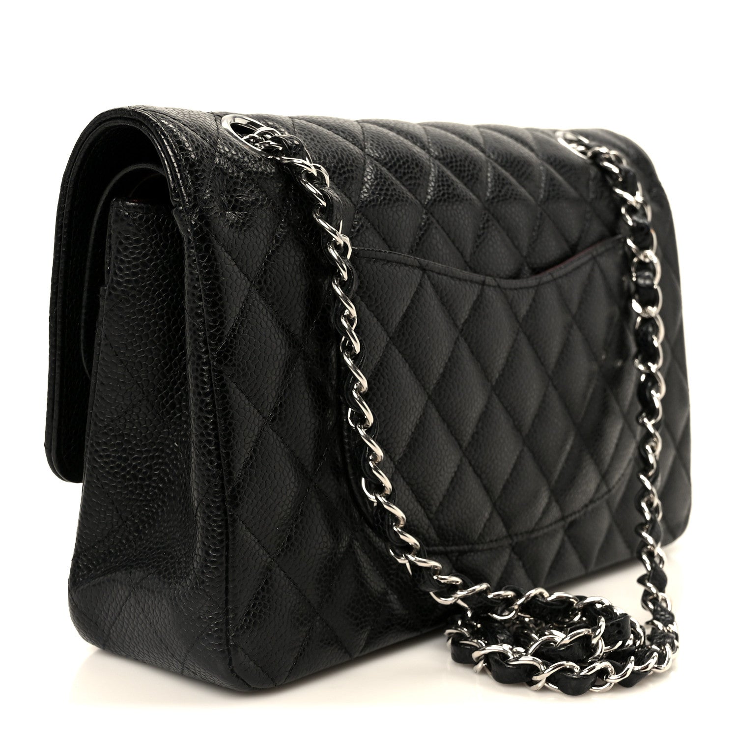 Caviar Quilted Medium Double Flap Black