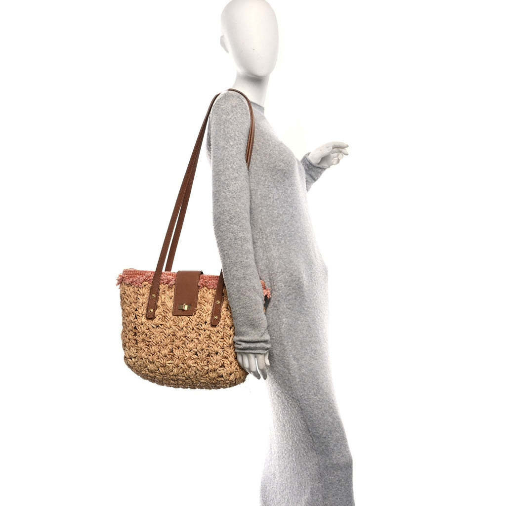 Straw Raffia Tote Natural Pink