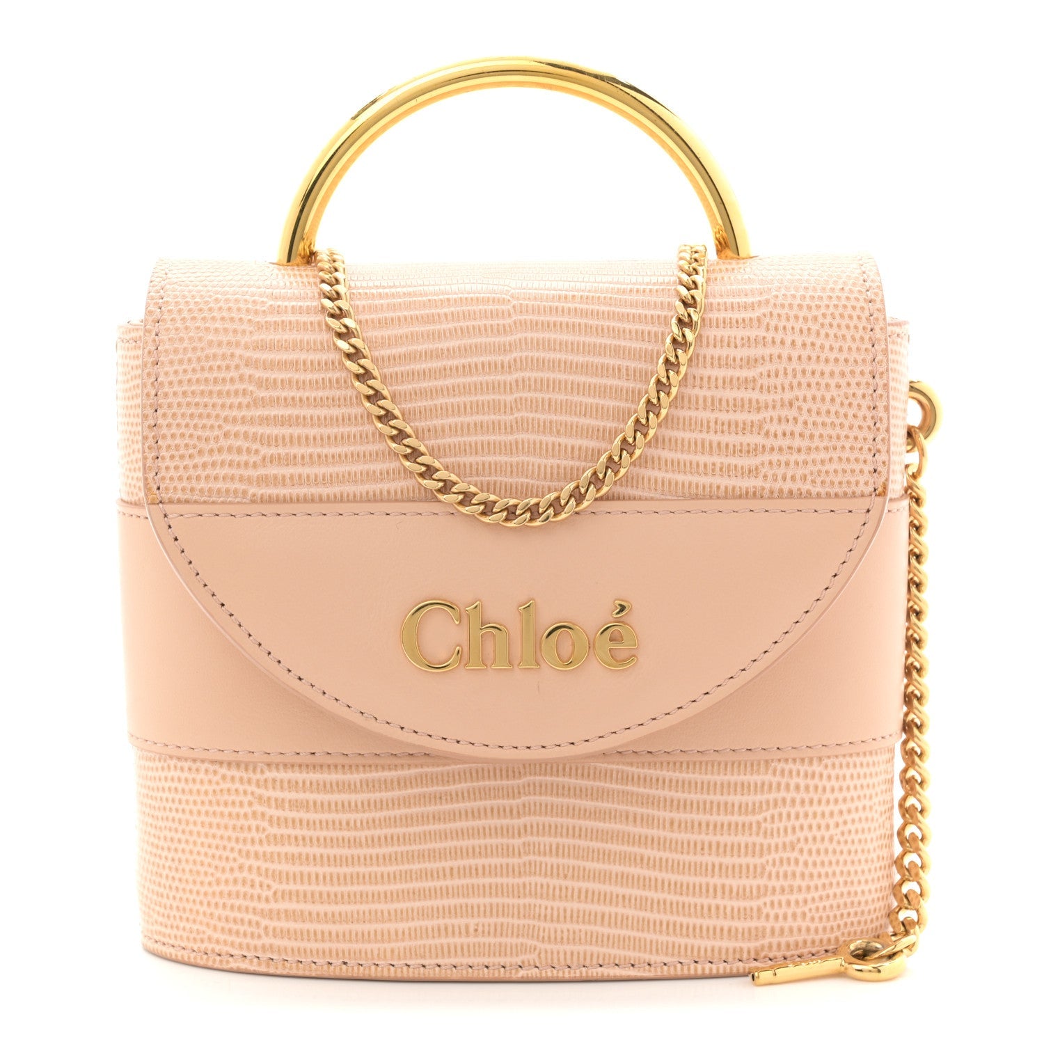 Calfskin Lizard Embossed Small Aby Lock Delicate Pink