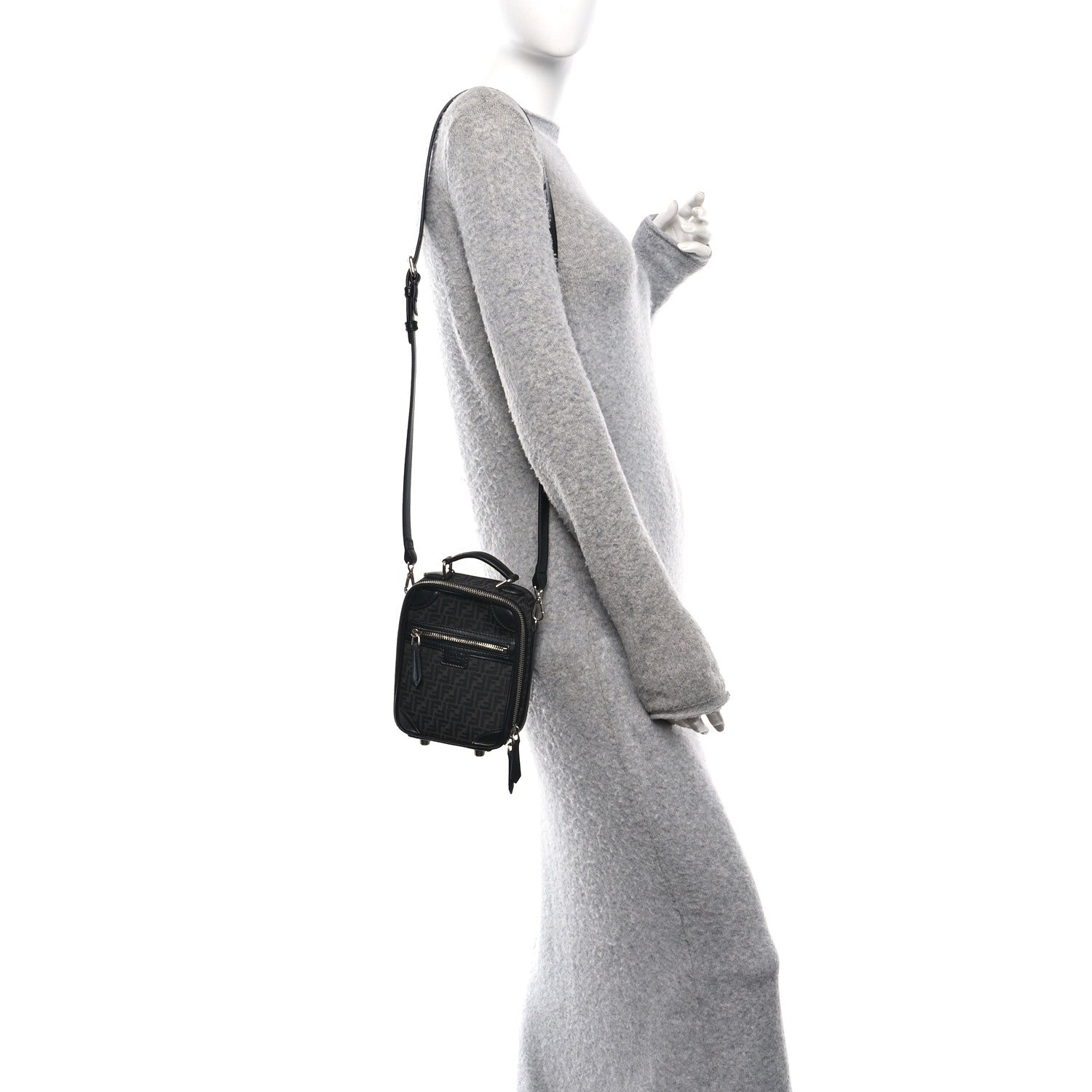Recycled Fabric Jacquard Vitello Astro Micro FF Mini Trolley Bag Asfalto Black