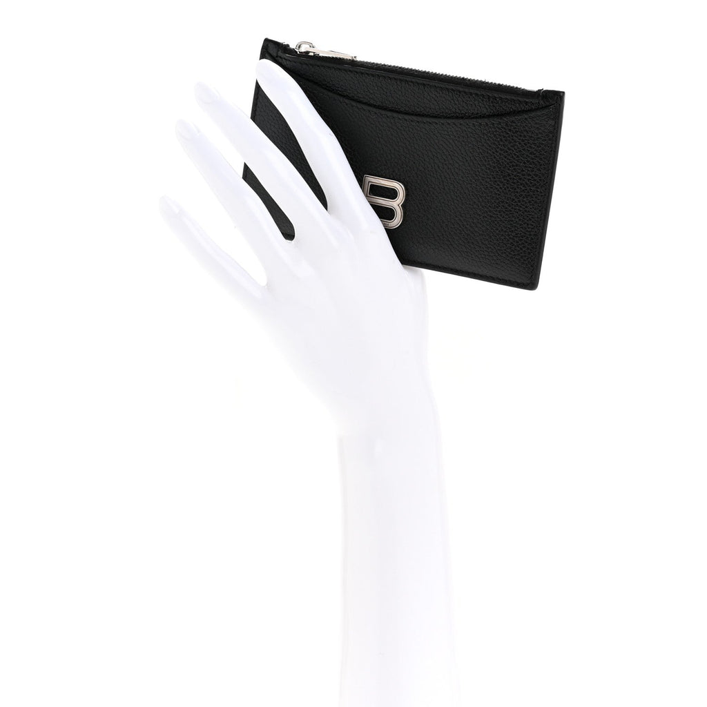 Calfskin Hourglass Long Coin Case  Holder Black