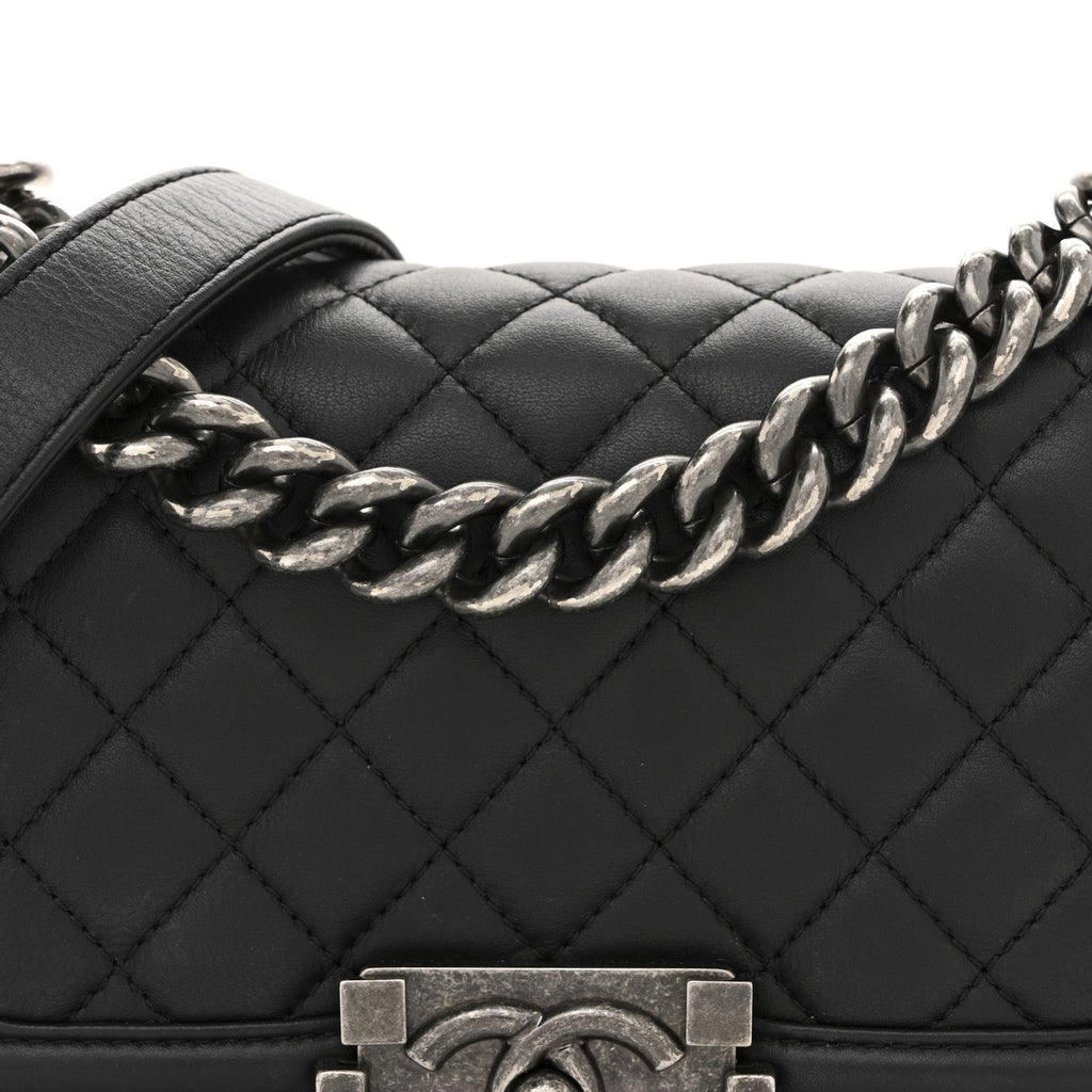 Calfskin Quilted Small Boy Flap Black