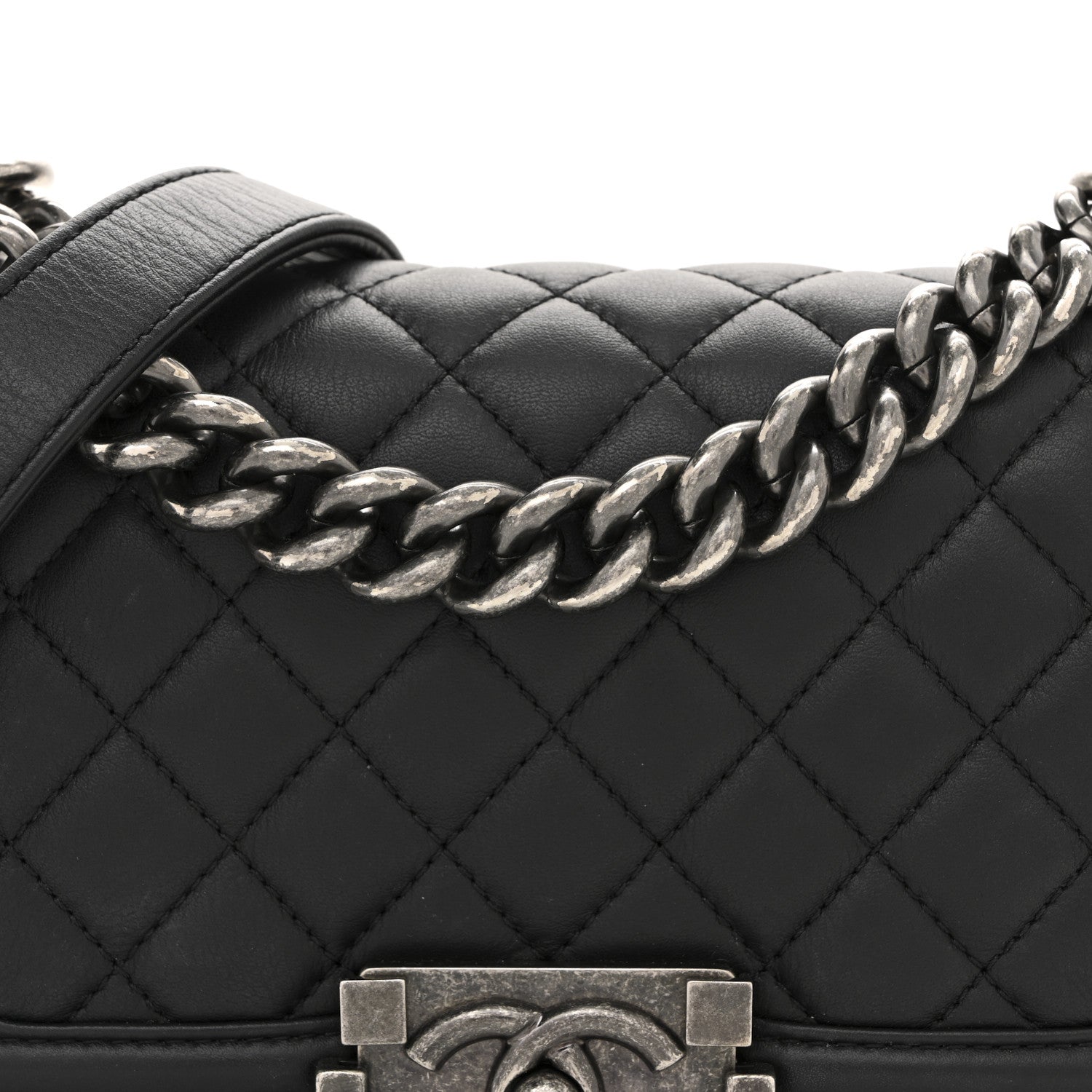 Calfskin Quilted Small Boy Flap Black