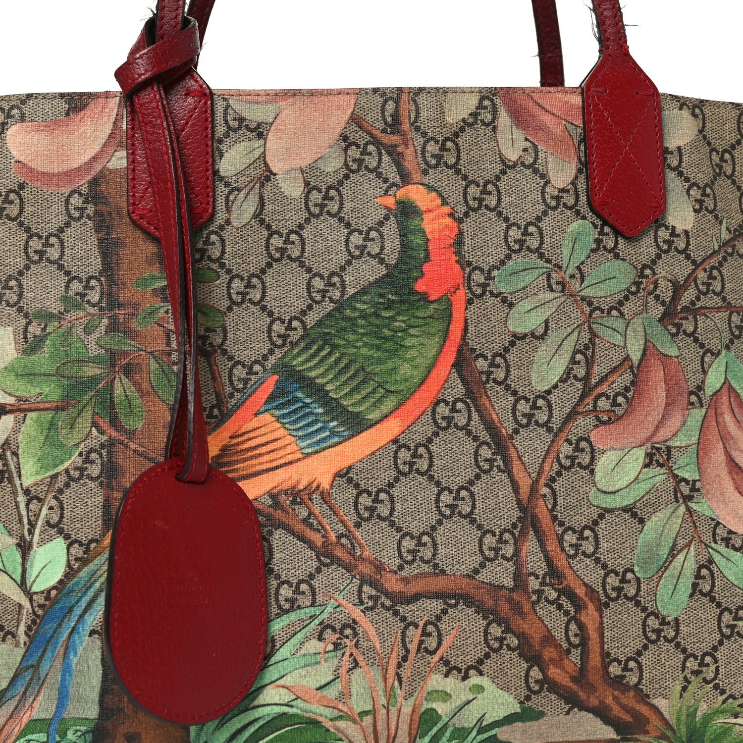 GG Supreme Monogram Tian Medium Shopping Tote Beige Multicolor Red